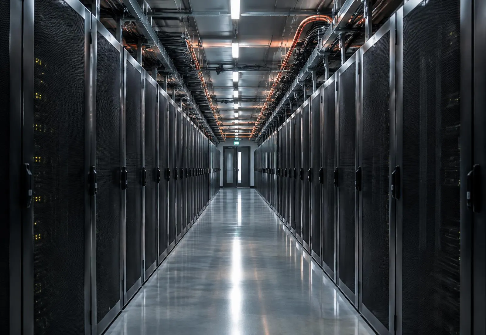Server racks in a data center hall